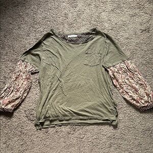 We The Free Green and Pink Relaxed Ruched Long Sleeve Tee